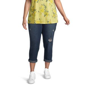 Terra & Sky Womens Plus Size Distressed Dark Wash Boyfriend Jeans 26W  NWT